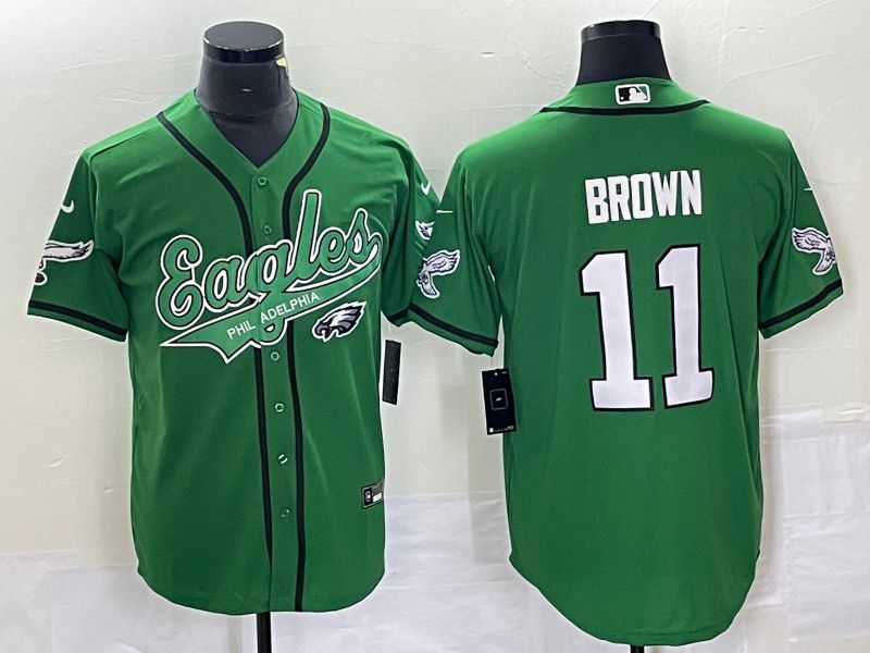 Men Philadelphia Eagles #11 Brown Green Co Branding Game NFL Jersey style 7